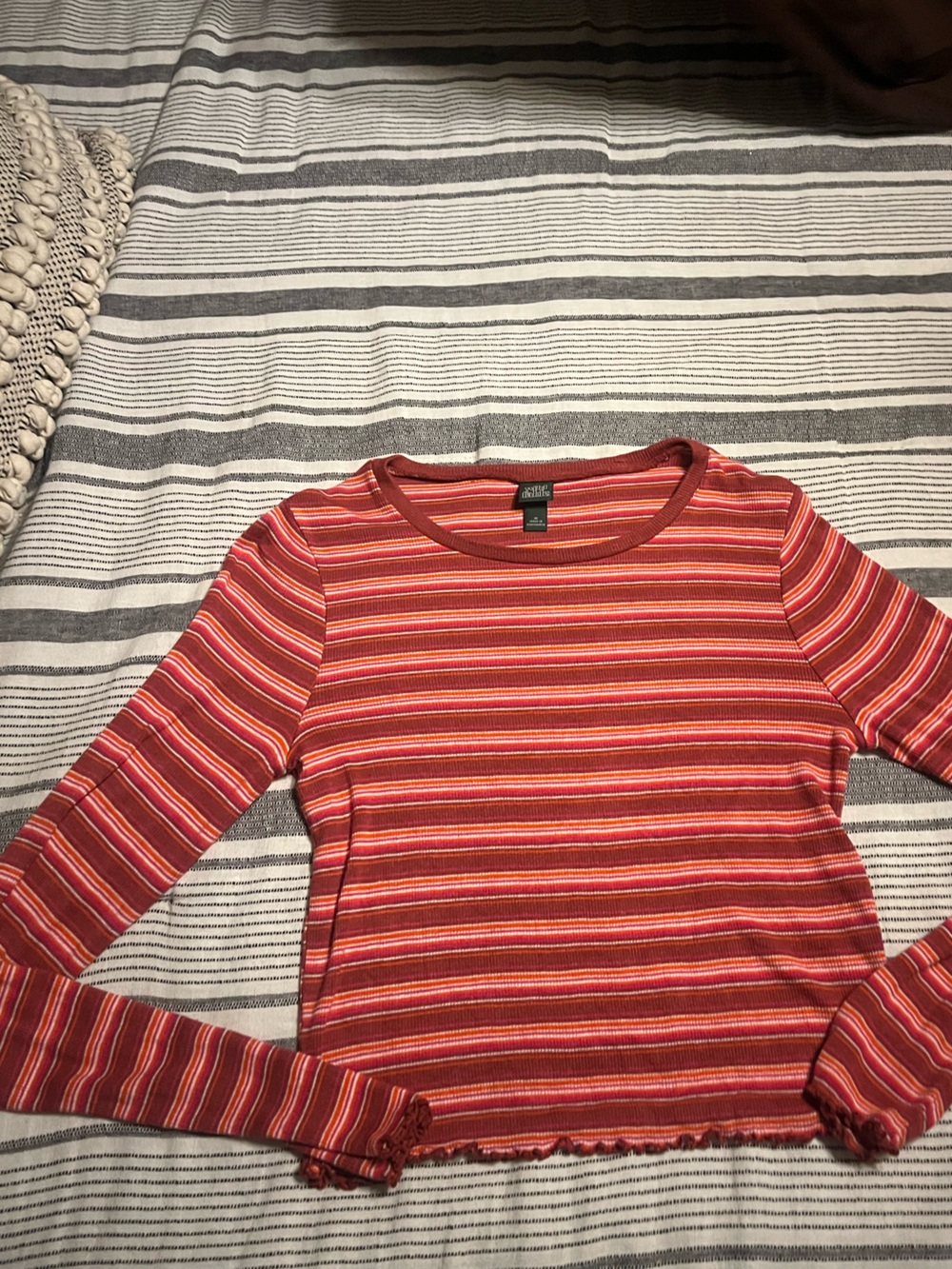 Wild Fable Women’s Long Sleeve Striped Tee - Red Multi